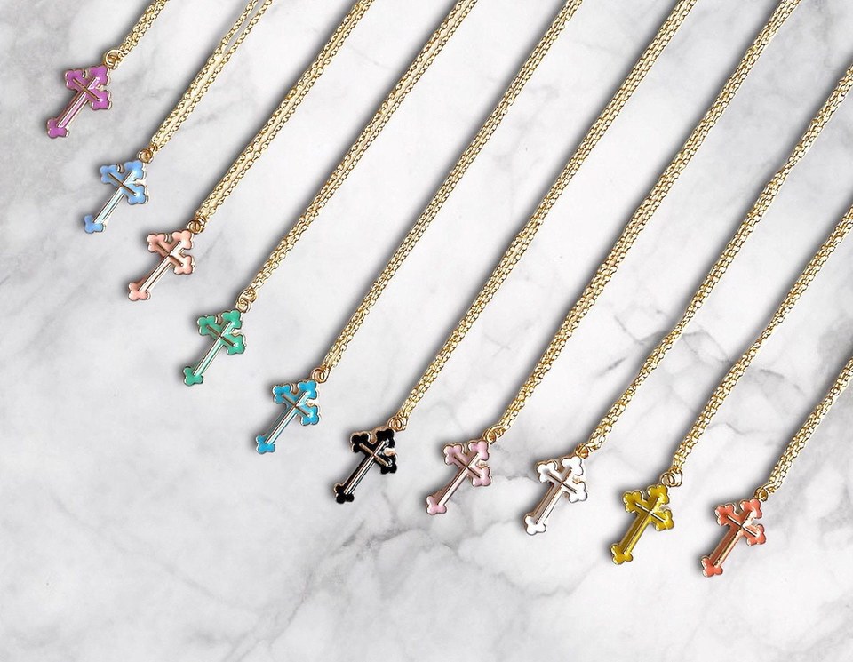 Enamel Cross with Gold Plated Necklace - 10 Colors