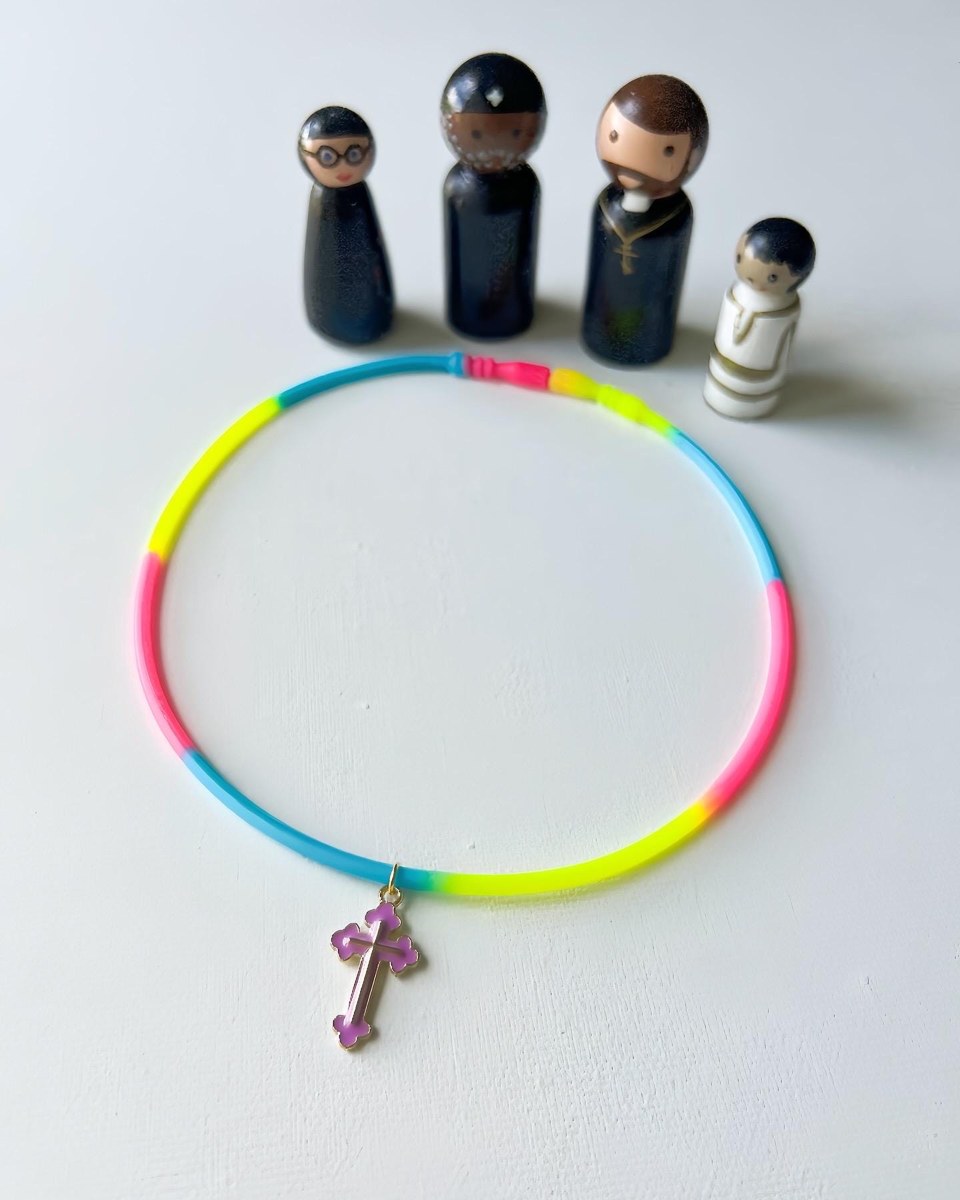 Enamel Cross with Silicone Cord Necklace - 12 Colors